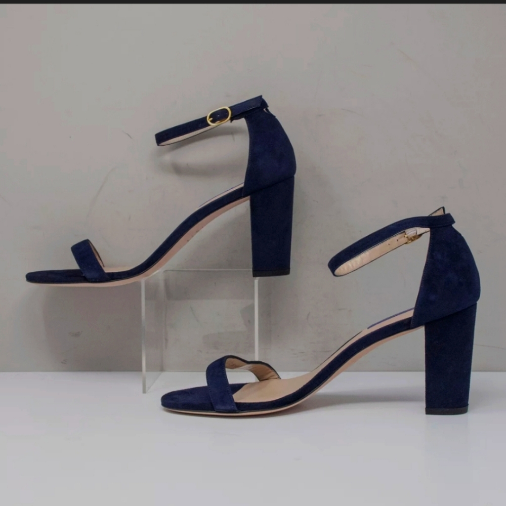 Stuart Weitzman Nearlynude Ankle Strap Sandal Heel Nice Aqua Blue Suede